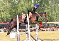 An Armyman shows his horse-riding skills during an Army Fair in Akhnoor, near Jammu