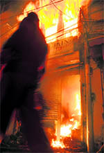 Fire raging in a hosiery shop in Ludhiana on Friday