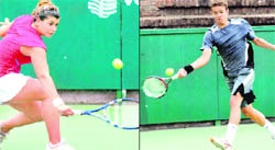 Basak Eraydin and (right) Enzo Couacaud play shots during their final matches in the Mehru-ITF World Ranking Junior Circuit Grade-3 Tennis Tournament in Chandigarh 