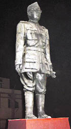 The discoloured statue of Subhas Chandra Bose installed at Subhas Chowk in Rohtak. 