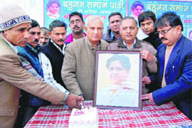 Members of the Bahujan Samaj Party celebrate the 55th birthday of Mayawati, national president of the party and Uttar Pradesh Chief Minister, at the BSP