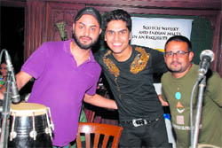 (L-R) DJ Bonnie, Vishesh ( percussionist) and emcee Bawa