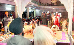 The bhog ceremony under way at the Sector 34 gurdwara in Chandigarh on Sunday. 