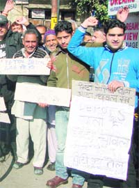 Members of the Jammu West Assembly Movement hold a demonstration in Jammu
