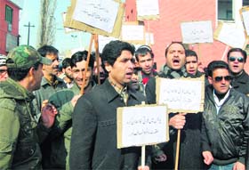 Demanding transparency in the police recruitment drive, PDP activists hold a demonstration in Srinagar