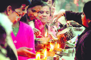 Devotees take out a procession on the occasion of Makar sankranti in Ludhiana on Sunday. 