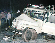 Cops inspect the site where four people were killed in a head-on collision on Saturday night in Ludhiana.