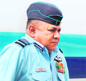 Indian Air Force Commander Air Chief Marshal PV Naik arrives at Sri Lankas international airport in Katunayake on Sunday. The Indian Air Force Chief is in Colombo on a four-day visit for talks with top Sri Lankan leaders and military top brass