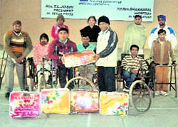 The differently abled being honoured during a function at Rajpura.
