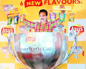 Lay's brand ambassador Saif Ali Khan at the launch of Lay's ''Flavour World Cup 2011'' products in New Delhi