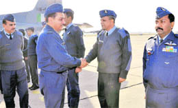 Assistant Chief of Air Staff, Engineering, Air Vice-Marshal S.C. Luthra (left) is introduced to senior officers on his arrival at 3 BRD in Chandigarh on Monday.