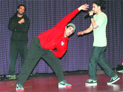 American hip hop dance group Havikoro rehearses at the American Centre in New Delhi on Monday.