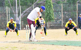 A match underway at the Shyam Dutt Memorial Cricket Tournament in Dehradun on Monday. 