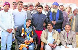 Deepa Malik with DC Ajit joshi and ADC SS Dalal at Bhainswal Kalan village.