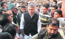 Sunil Jakhar, MLA at the Abohar Civil Hospital where his elder brother, Surinder Jakhar, was taken after he suffered a bullet injury on Saturday. 