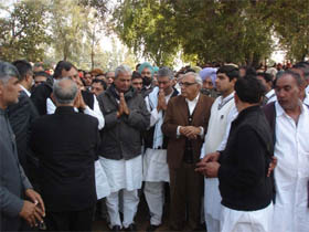 Chief Minister of Haryana Bhupinder Singh Hooda offering condolences to the bereaved family at Panj Kosi village on Tuesday.