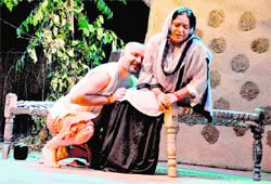 Artistes perform the play Lohakut at the Tagore Theatre in Chandigarh on Tuesday