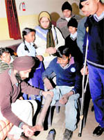 Differently abled children being given prosthetics at a camp in Sector 10, Chandigarh