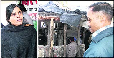 Dr Ashraf Khan in Mussoorie; and (right) MDDA executive engineer SS Sharma supervises the sealing of an illegal construction at the Library Bazar in Mussoorie on Tuesday.
