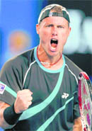 Lleyton Hewitt reacts to winning a point during his first round match against David Nalbandian in Melbourne on Tuesday.