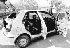 The car in which the body of Arvinder Pal Singh was found on the Chandigarh-Ambala highway at Dera Bassi on Wednesday.