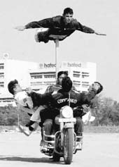 Commandos rehearse a formation on a bike for the Republic Day ceremony at Parade Ground, Sector 5, Panchkula, on Wednesday.