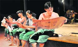 Artistes stage the play Ghar Wapsi Ke Geet at Tagore Theatre in Sector 18, Chandigarh, on Wednesday.