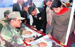 Students at the job fest in Sector 5, Panchkula, on Wednesday. 