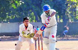 A batsman in action at the 25th Late Banke Lal Shah Memorial Cricket Tournament in Dehradun on Wednesday. 