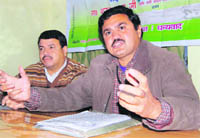 Manoj Dhyani, spokesperson for the Uttarakhand unit of the NCP, addresses the media in Dehradun 