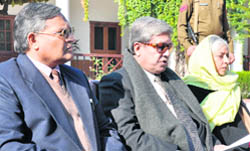 Interlocutors M.M.Ansari,Dileep Padgaonkar and Radha Kumar address mediapersons in Jammu 