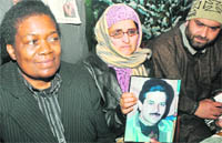 Margaret Sekaggya, United Nations special rapporteur, with victims of alleged human rights violations in Srinagar
