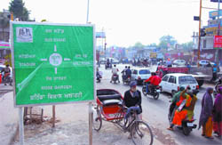 A newly-installed signboard near the Hanuman chowk in Bathinda on Thursday.