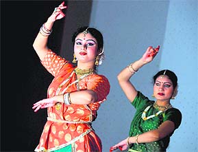 World-renowned kathak exponent Mahua Shankar (left) performs at a programme organised by SPIC MACAY in Ludhiana.