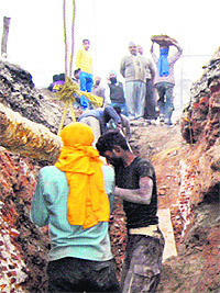 New sewerage pipes being laid in Amritsar. Photo: Vishal Kumar