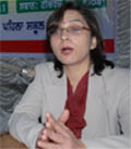 Dr Monika Sharma speaks at a family welfare programme at the Teachers Home in Bathinda 