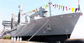 INS Deepak during its commissioning into the Navy in Mumbai on Friday.