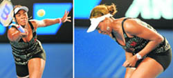 A combo of pictures shows Venus Williams doubling over in pain with an injury during the Australian Open in Melbourne