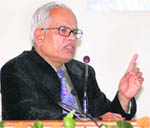Prof K Muralidhar from Delhi University addresses delegates during a seminar held at Panjab University