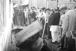 A police party examines the spot at Mahavir Jain Girls Senior Secondary School in Ambala Cantt 