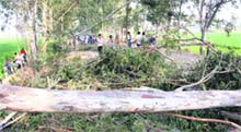 Protesters block the Jind-Hisar highway on the Mirchpur issue in Jind on Saturday.