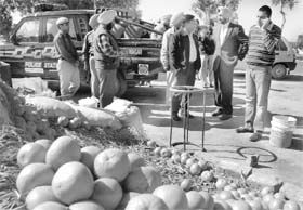A police team with officials of local administration during an anti-encroachment drive against juice vendors on the Chandigarh-Ambala highway at Zirakpur