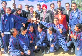 The Panjab University team in a cheerful mood after winning the All-India Inter-University Korfball Championship in Chandigarh