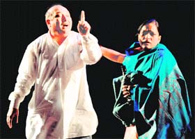 Artistes stage the play ‘Patriyan’ at the Tagore Theatre in Chandigarh