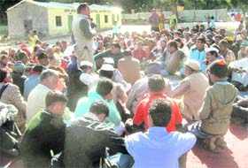 Villagers of the Sundarkhal area hold a mahapanchayat at the Jim Corbett National Park
