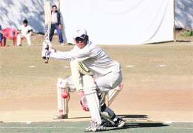 A batsman of the Little Masters Cricket Club in action during the 25th Banke Lal Shah Memorial Under-15 Cricket Tournament in Dehradun