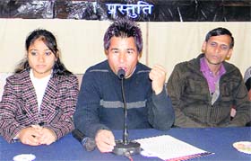 Officials of Yograj Cinevista Film Acting Institute at a press conference in Dehradun