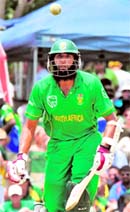 Hashim Amla looks at the ball after playing a shot during his knock of 116 at the Supersport Park in Centurion on Sunday.