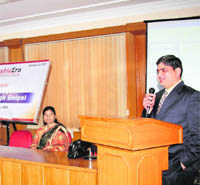 Dr Anand Singh Uniyal of the NSS addresses a gathering at Graphic Era University in Dehradun on Sunday.