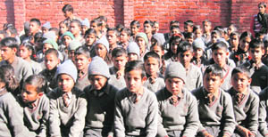    Students of SN Memorial Public School, Bhauwala, at a programme organised by ICFAI University at Selaqui, near Dehradun, on Monday.